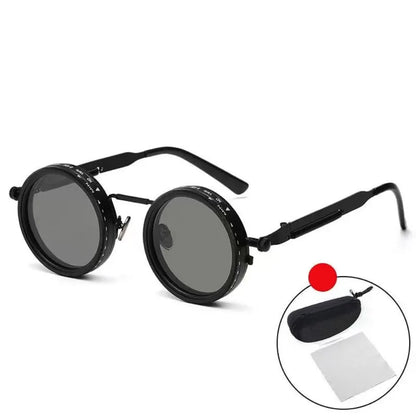 Punk ND9 Anti-UV Sunglasses Round Retro Adjustable Dimming Sunglasses with Glasse Case 9 Level Dimming Anti-UV Glasses Driving