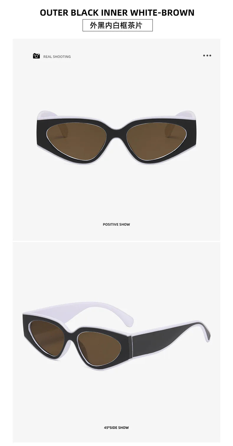 unique black white patchwork cat eye sunglasses for women new fashion small round gradient sun glasses ladies sexy Y2K shades