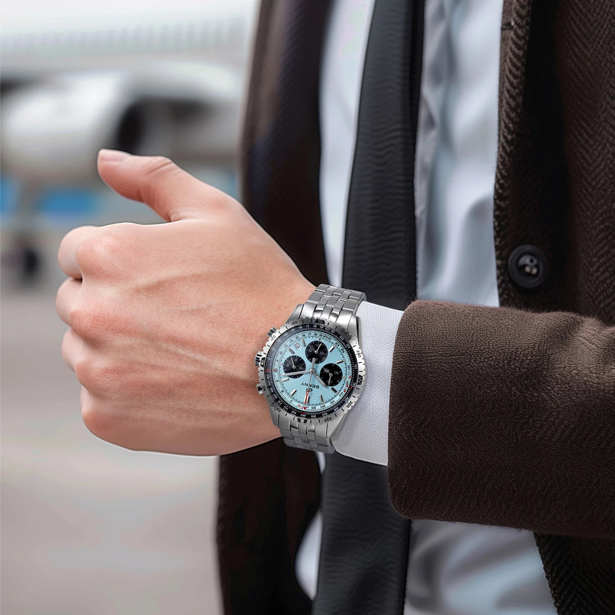 BERNY Chronograph Watches for Men Aviation Multifunction Quartz Men's Watch Date Sapphire Super Luminous Luxury Wristwatch