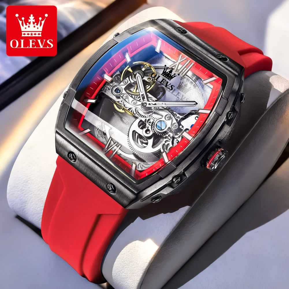 OLEVS 6779 Men's Watch Skeleton Mechanical Watch Fashion Business Sport Waterproof Luminous Silicone Strap Watches For Men