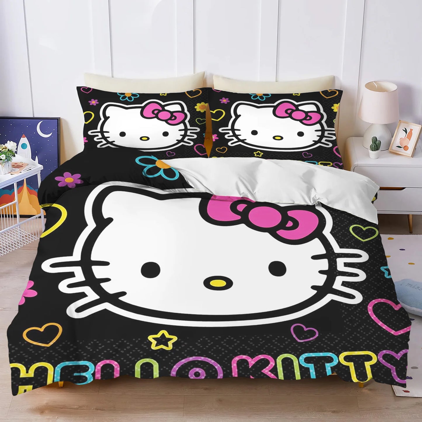 Hello Kitty Duvet Cover Set Comforter Bedding 3D Children's Bedding Set 3-Piece 1 Quilt Cover King Size