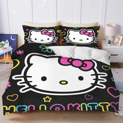 Hello Kitty Duvet Cover Set Comforter Bedding 3D Children's Bedding Set 3-Piece 1 Quilt Cover King Size