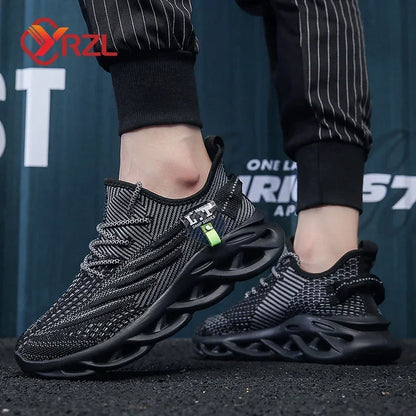 YRZL Men's Sport Shoes Breathable Lightweight Sneakers Outdoor Mesh Black Running Shoes Athletic Jogging Tennis Walking Shoes