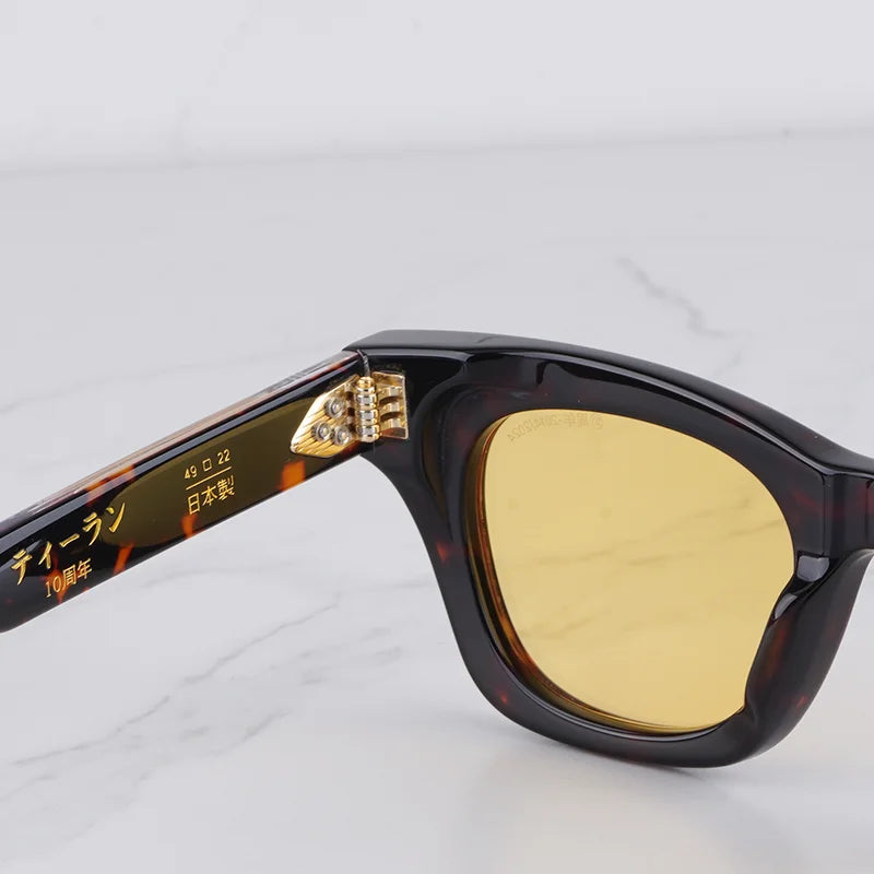 DEALAN Decade Collection Men's Classical Tortoise Gold Sunglasses Vintage Craft Cat Eye Thick Acetate Solar Glasses UV400