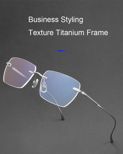 Men Pure Titanium Eyeglasses Frame Women Ultralight Rimless Glasses Blue Light Blocking Lens Prescription Myopia Reading Eyewear