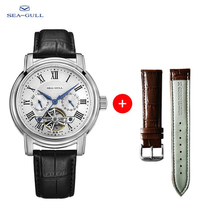 2025 New Seagull Men's Watch Automatic Mechanical Wristwatch Multi-Function Hollow Flywheel Business Simple Watch D819.622