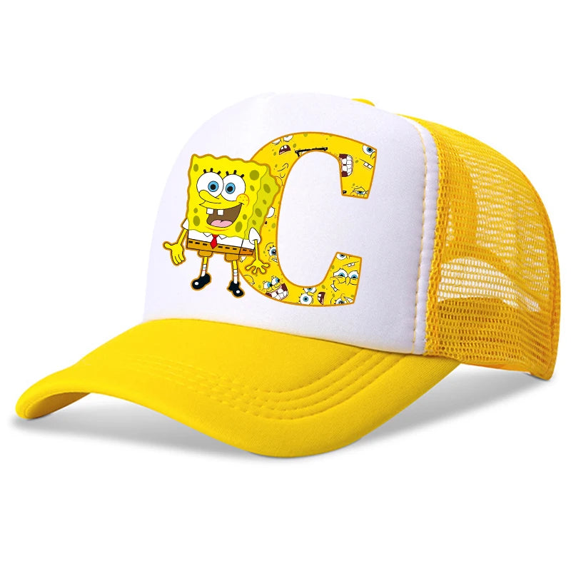New Spongebob Children Baseball Caps Kawaii Cartoon Letter Printed Hat Kids Casual Sun Hat Adjustable Peaked Cap Birthday Gifts