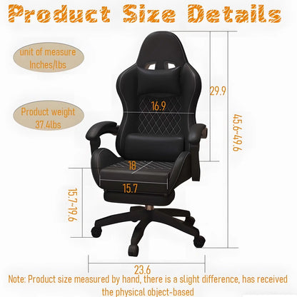 Hestora PU-Leder-Gaming-Stuhl für große und kräftige Personen, ergonomischer Computerstuhl mit hoher Rückenlehne, Fußstütze, Massagefunktion und Lordosenstütze für Erwachsene