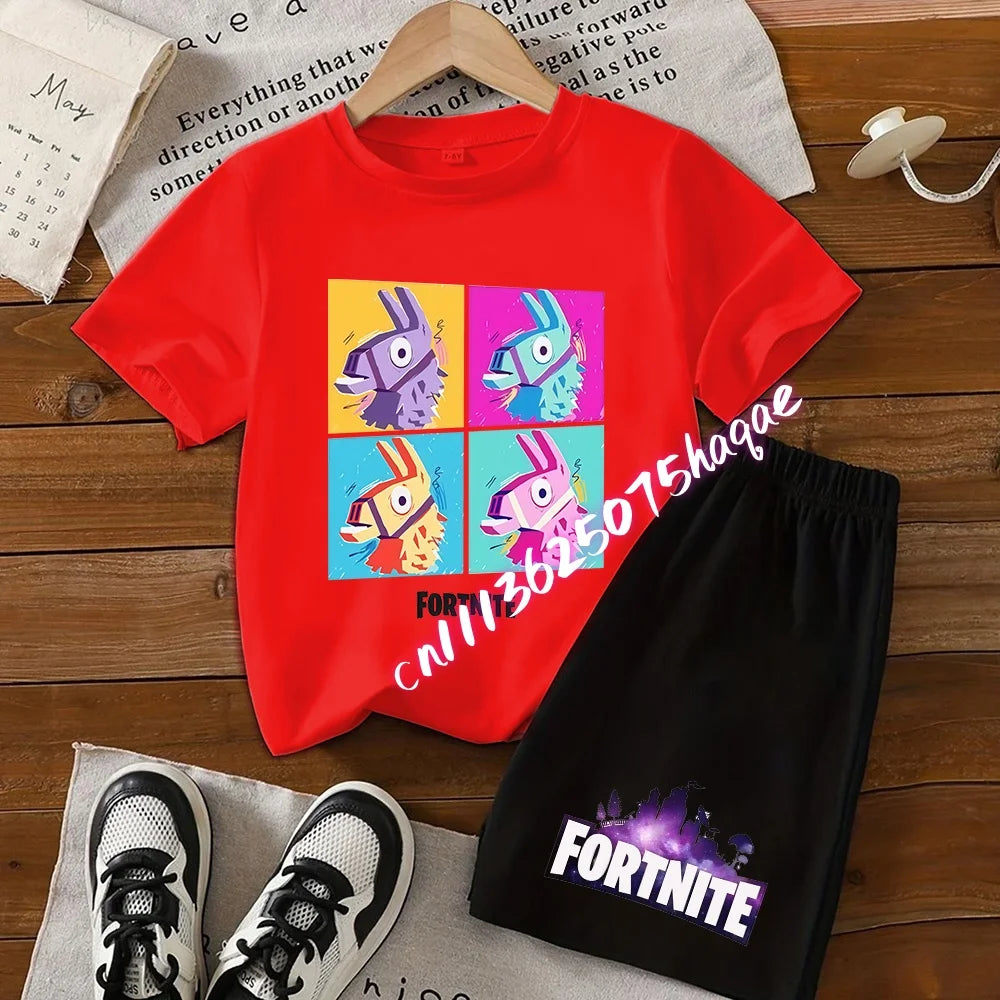 FortnitesT-shirt Shorts for Boys Girl Tee Pants Set Summer 2pcs Children Clothing Tops T-shirts Fortress Night Print Tees Gift