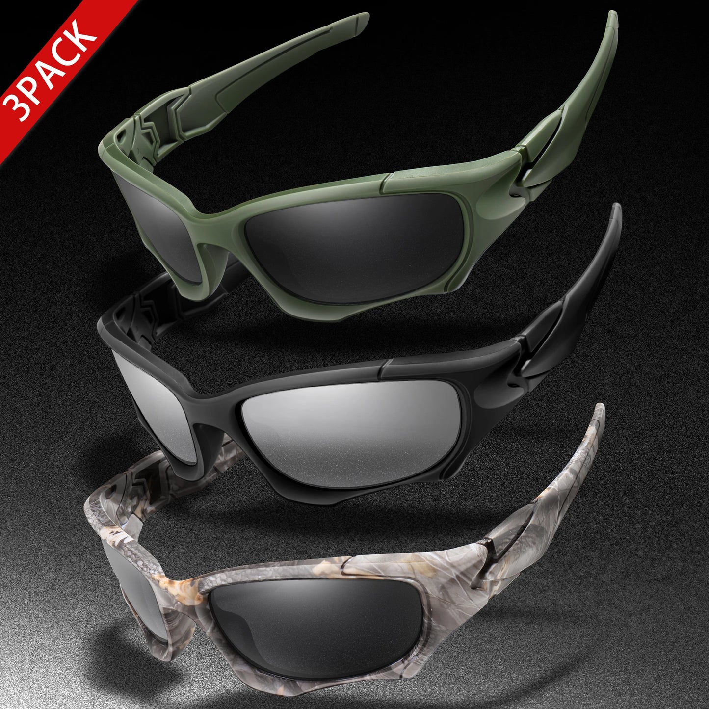 3-PACK Trendy Outdoor Tactics Sports Sunglasses Men and Women Cycling Glasses Driving Camping Travel Colorful Goggles