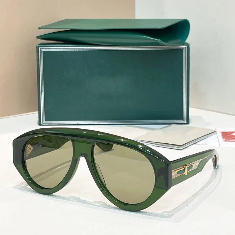 Big Oval Handmade Sunglasses for Men Women Thick Acetate High Quality Fashion Brand Design UV400 Prescription Glasses with Case