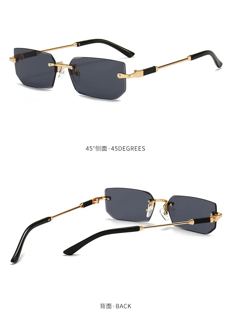 Fashion Rimless Rectangle Sunglasses Popular Women Men Shades Small Square Sun Glasses For Female Male Summer Traveling