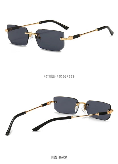 Fashion Rimless Rectangle Sunglasses Popular Women Men Shades Small Square Sun Glasses For Female Male Summer Traveling