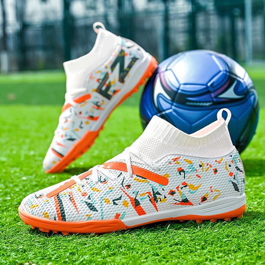 Botas de fútbol LiXingMing para hombre, blancas, profesionales, de caña alta, tacos de fútbol society, calzado de fútbol antideslizante para partido y entrenamiento