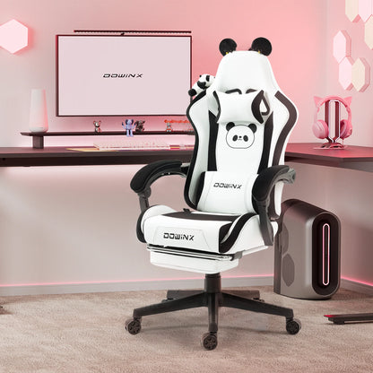 Cuki gamer szék macskafülekkel, lábtartóval, rózsaszín kawaii számítógépes szék, ergonomikus, magas háttámlás gamer ülés macskamancsos deréktámasszal