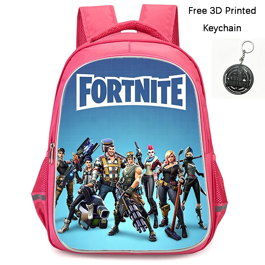 FORTNITE 16-inch Durable Lightweight Backpack, Dual Zipper Pockets, Cartoon Style for Boys & Girls Ages 6-10, Free 3D Printed Keychain