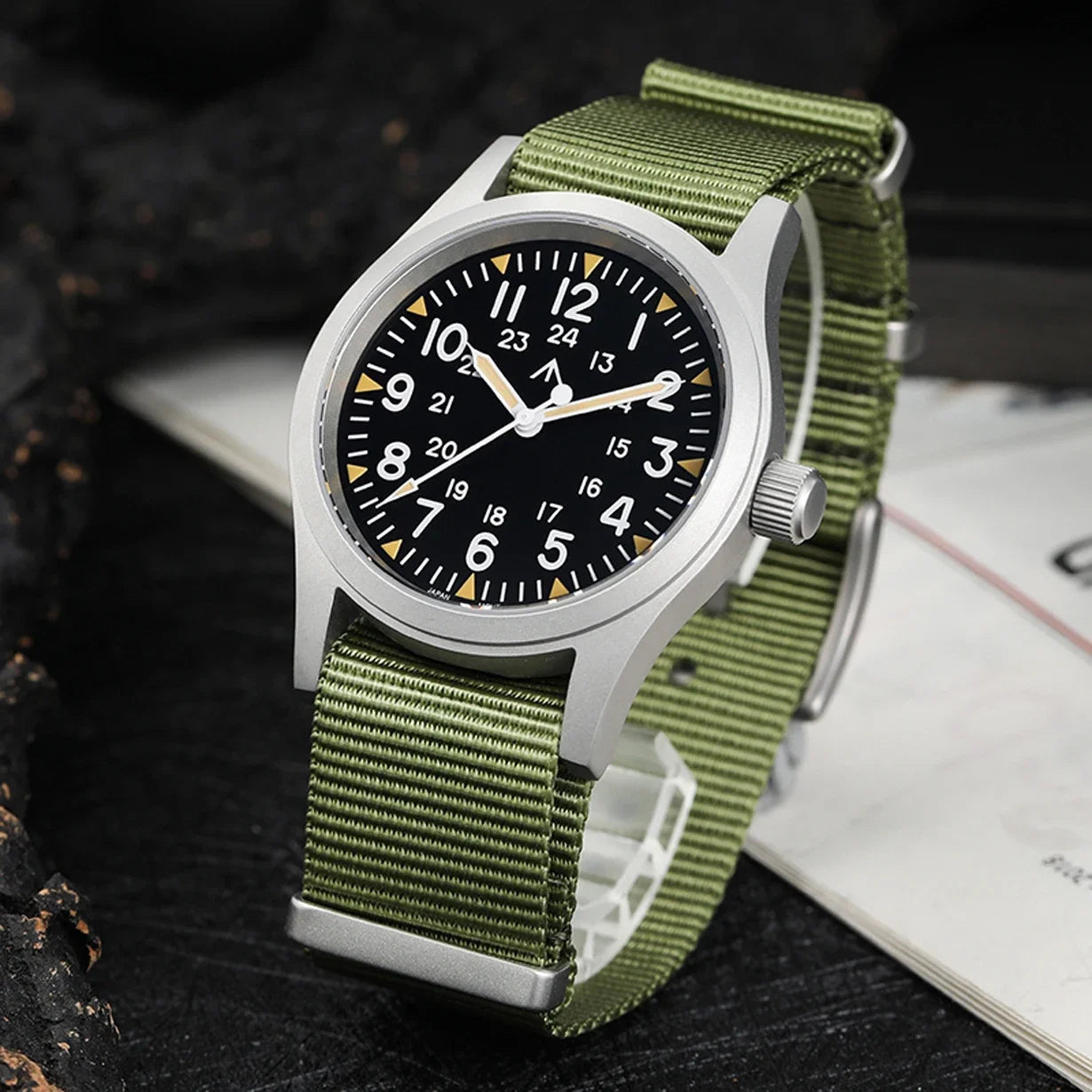 Militado ML05 38mm Military Watch Miyota 2035 Movement Domed Sapphire Crystal C3 Green Luminous 10Bar Waterproof Vintage Watches