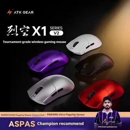 Brezžična miška ATK Blazing Sky X1 V2 Ultimate Dual Mode, lahka, PAW3950, Ultra Dual 8K HZ, nizka zakasnitev, prilagojena ergonomska zasnova