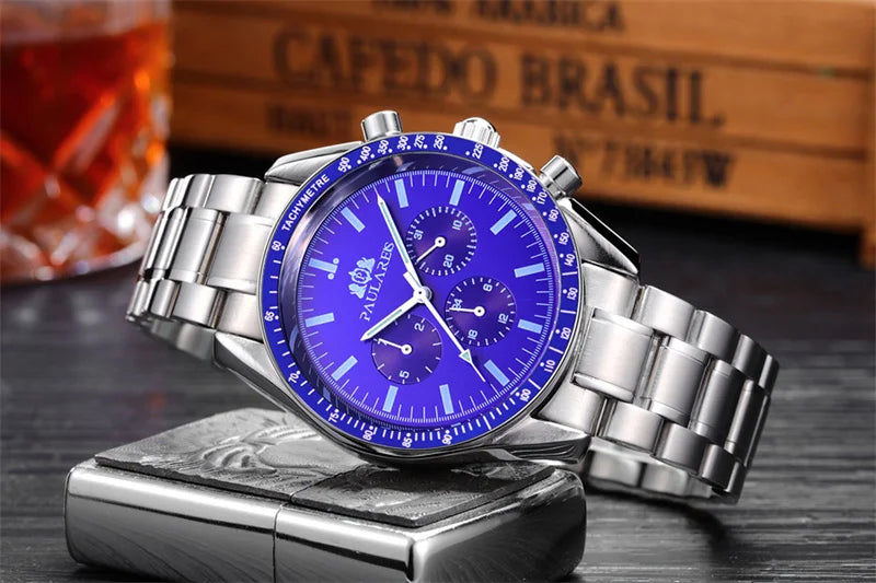 PAULAREIS P Brand Luxury Men Mechanical Watches Calendar Business Watch Mens Sports Waterproof Stainless Steel Automatic Watches