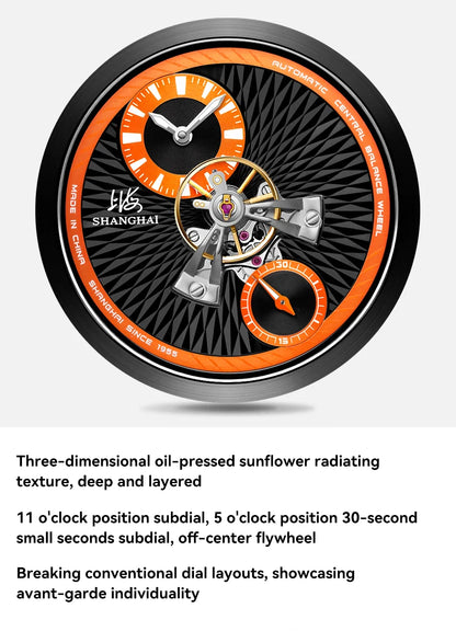 Shanghai Watch Sky Dome Men's Automatic Watches 42mm Center Flywheel Mechanical Wristwatch 5Bar Waterproof Watches Reloje S2101