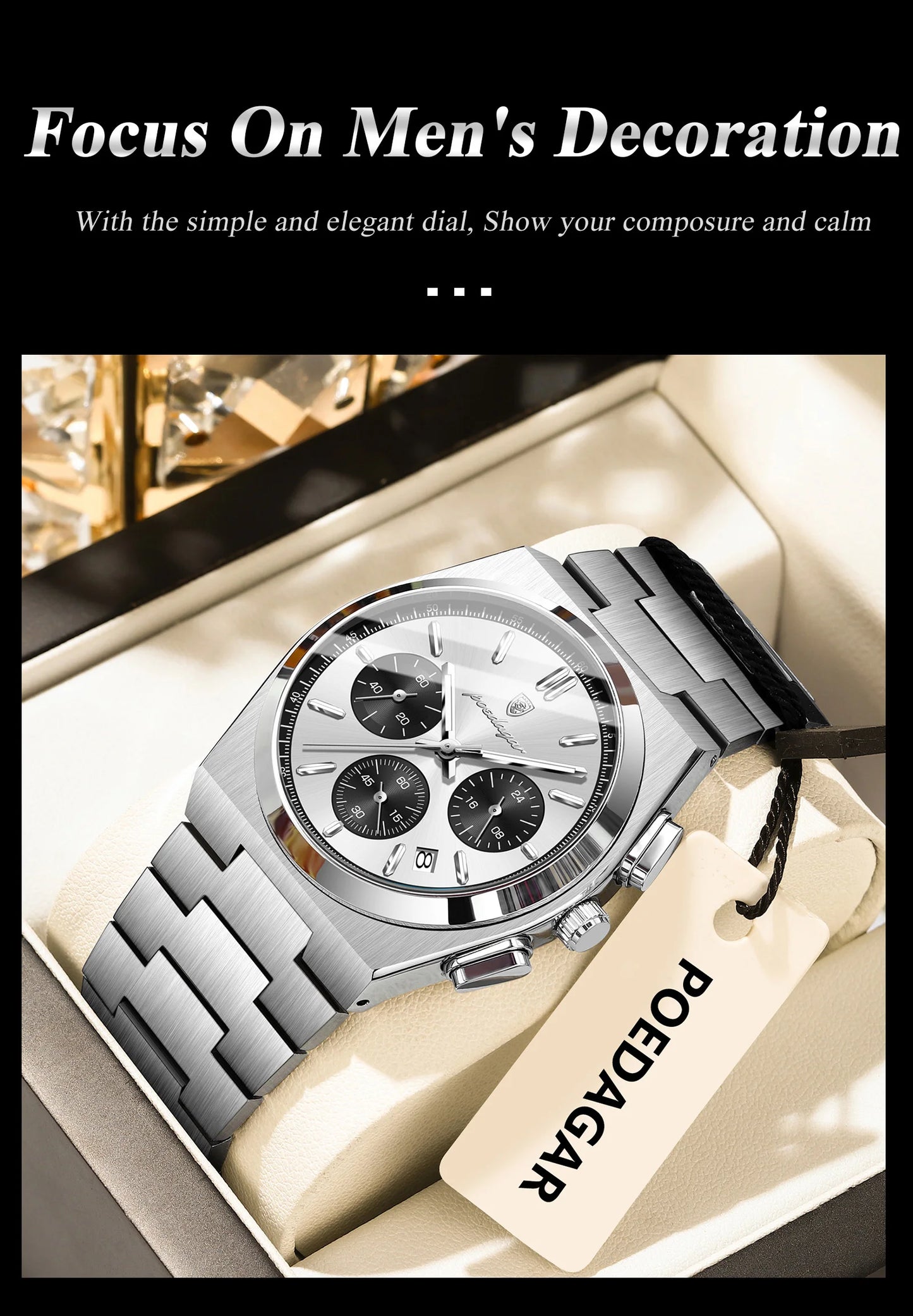 POEDAGAR Luxury Men's Watch Chronograph Date Stainless Steel Casual Man Clock Waterproof Luminous Fashion Quartz Watches For Men