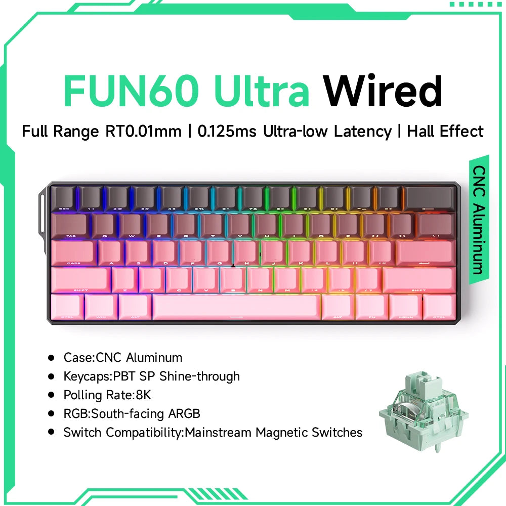 Akko MonsGeek FUN60 mechanische Tastatur mit Magnetschaltern, 60% Gaming-Tastatur, Rapid Trigger 0.01mm, 8K ARGB, HE/TMR Custom-Tastatur