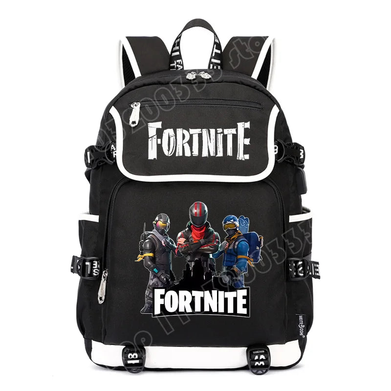 Fortnites Rucksack mit großem Fassungsvermögen, lässige Umhängetasche mit USB-Anschluss, Unisex-Anime-Schultasche für Schüler, neues stilvolles Schreibwaren-Geschenk
