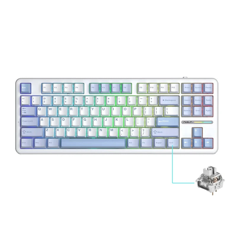 Teclado mecánico AULA F87 Pro 2.4g/USB/Bluetooth inalámbrico trimodo de 87 teclas, RGB, PBT, gasket, 5 capas de amortiguación, teclas completas sin impacto