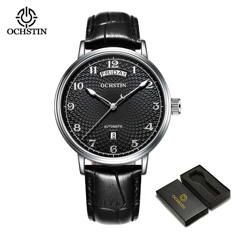OCHSTIN Day Date Gents Watches 2025 Gift for Men Automatic Mechanical Business Wristwatches 40mm Analog Male Clock Leather Strap