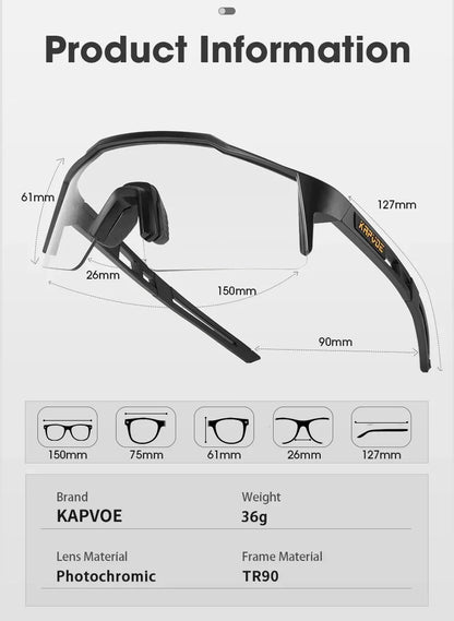 KAPVOE Photochromic Cycling Sunglasses for Men Glasses Fashion Mountain Bicycle Road Speed Cool Goggles Sports MTB Bike Eyewear