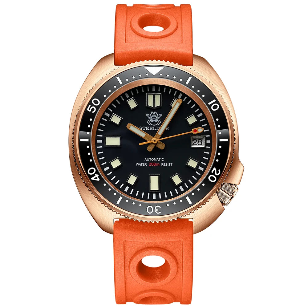 STEELDIVE Men Bronze Dive Watch 200M Water Resistant Ceramic Bronze Bezel Automatic Movement Wristwatch