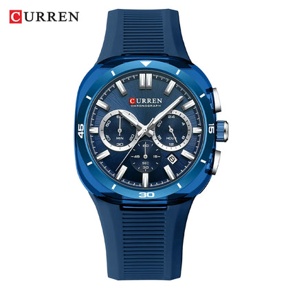 Montre pour homme CURREN – Nouveau modèle de luxe à quartz, bracelet en silicone, style sportif, multifonction, étanche, lumineuse, avec affichage de la date et chronomètre.