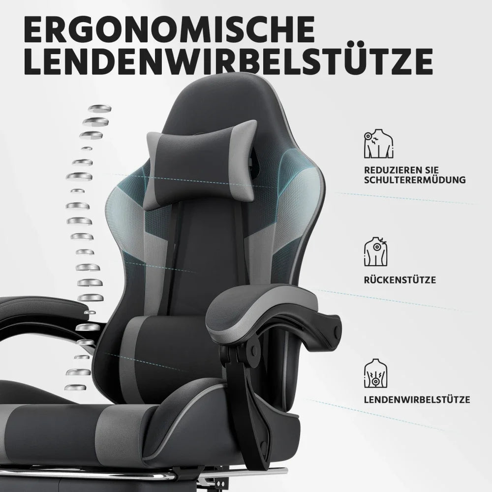 Gaming Chair Ergonomic Gaming Chair with Lumbar Support, Breathable Pu Leather Office Chair,Comfortable Computer Chair