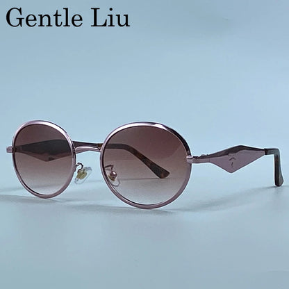 Metal Frame Round Punk Photochromic Sunglasses Women 2026 Luxury Brand Designer Steampunk Oval Sun Glasses Outdoor Eyewear Shade
