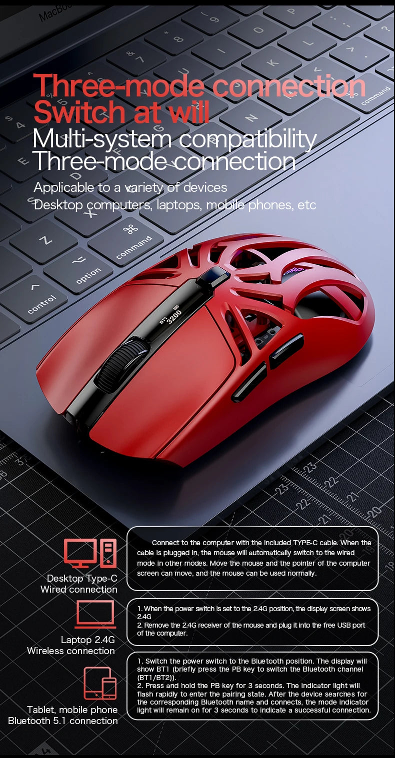 SMAILWOLF M8 Wireless Bluetooth Tri-Mode Mouse Lightweight PAW3311 Gaming RGB Magnetic Charging 12000dpi Gaming Mouse