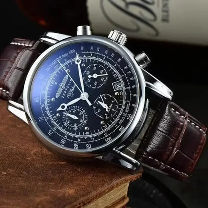 Zeppelin Airship Automatic Date Mens Leather Band Fashion Luxury  Business Casual Men Watches Gift Men's Waterproof Watch