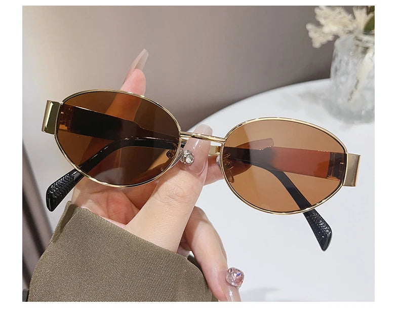 Sexy Small Oval Women's Sunglasses Trendy Luxury Design Metal Frame Shades UV400 Eyewear for Female Classic Vintage Sun Glasses