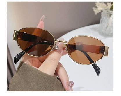 Sexy Small Oval Women's Sunglasses Trendy Luxury Design Metal Frame Shades UV400 Eyewear for Female Classic Vintage Sun Glasses
