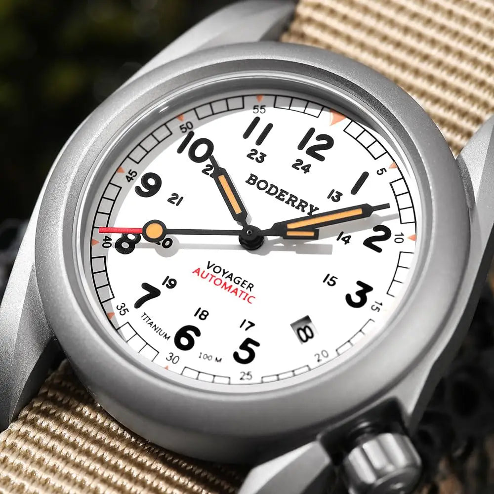BODERRY Men Automatic Watch 40MM Titanium Pilot Sport Mechanical Wristwatch 100m Waterproof Sapphire C3 Luminous NH35