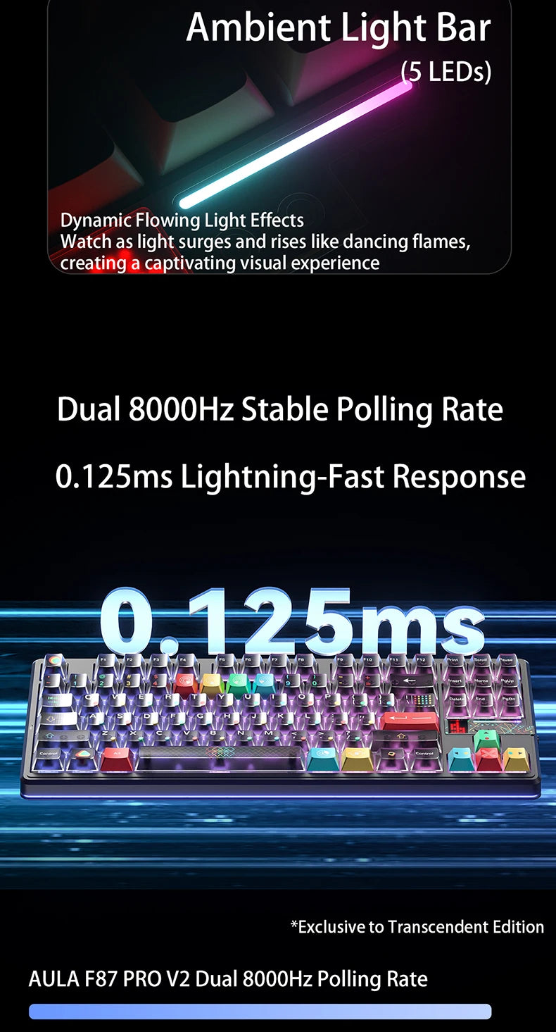 AULA F87 Pro V2 E-Sports Mechanical Keyboard 2.4g/Usb/Bluetooth Hot-Swap RGB Long Battery Life Custom Gasket 5 Layer PC Gaming