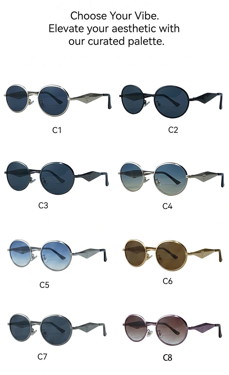 Metal Frame Round Punk Photochromic Sunglasses Women 2026 Luxury Brand Designer Steampunk Oval Sun Glasses Outdoor Eyewear Shade