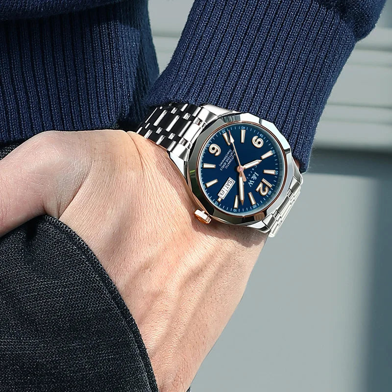 Luxe mechanisch herenhorloge Reloj CARNIVAL van wolfraam, automatisch uurwerk MIYOTA 8205, waterdicht.