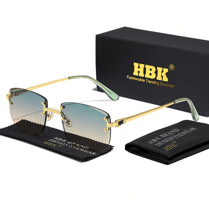 HBK Square Rimless Sunglasses Women Retro Metal Sun Glasses Men Luxury Party Business Gradient Shades 2024 Summer Style