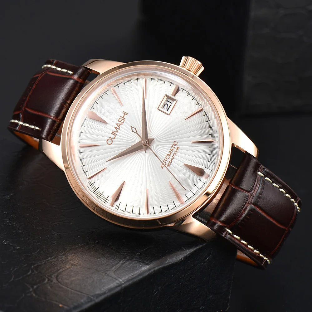 40mm NH35 Watch Cocktail Automatic Mechanical Watch High Quality Stainless Steel Double Dome Waterproof Case Leather Band Watch