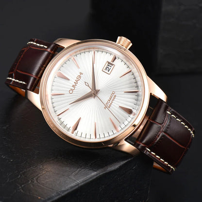 40mm NH35 Watch Cocktail Automatic Mechanical Watch High Quality Stainless Steel Double Dome Waterproof Case Leather Band Watch
