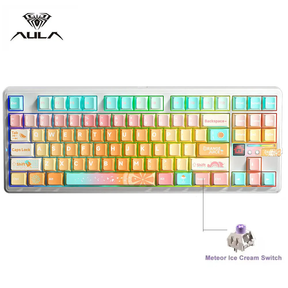 AULA F87 Pro V2 E-Sports Mechanical Keyboard 2.4g/Usb/Bluetooth Hot-Swap RGB Long Battery Life Custom Gasket 5 Layer PC Gaming
