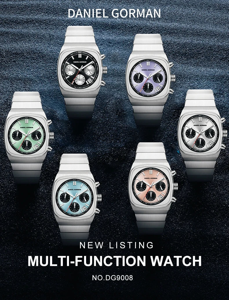 DG9008 Men Watch Original Fashion Brand Quartz Waterproof Luminous Watch For Man Three Small Dial Sport Moon Phase Watch