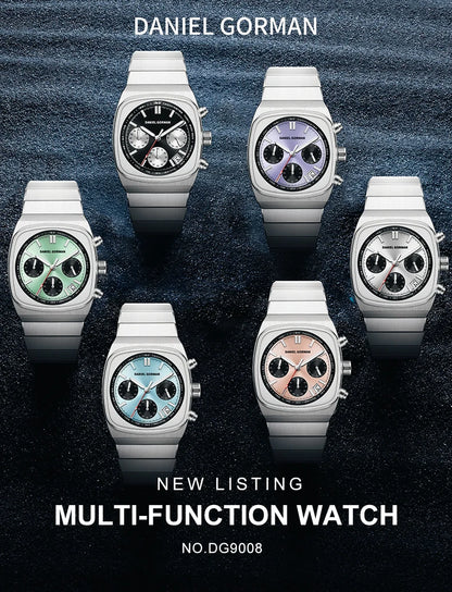 DG9008 Men Watch Original Fashion Brand Quartz Waterproof Luminous Watch For Man Three Small Dial Sport Moon Phase Watch