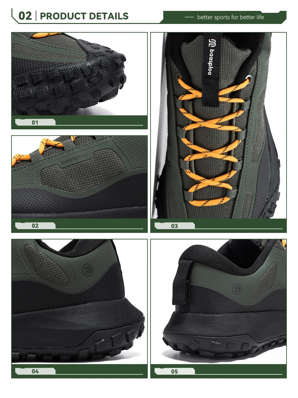 Baasploa Men Hiking Shoes High Quality Comfort Soft Waterproof Male Trekking Sneakers Resistant Non-slip Outdoor Climbing Shoes