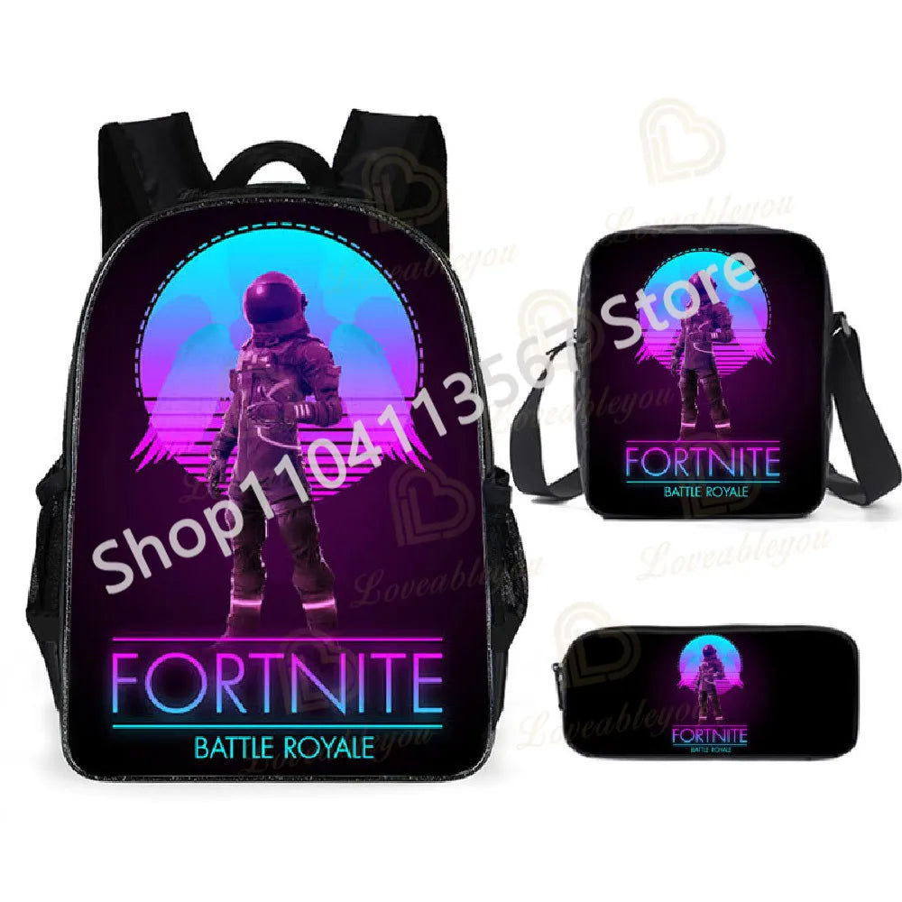 Set de 3 bucăți de ghiozdane Fortnite pentru băieți și fete, cu tematică Battle Royale, seturi de ghiozdane pentru jocuri, rucsacuri pentru jocuri, cadouri școlare
